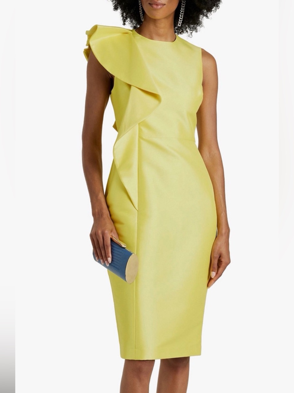 NWT Badgley Mischka Yellow Cascading Ruffle Midi Dress – Size 2